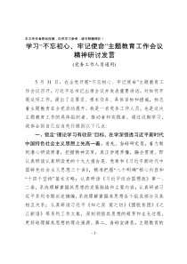 学习不忘初心牢记使命主题教育工作会议精神研讨发言党建工作人员通用版