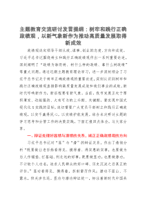 主题教育交流研讨发言提纲：树牢和践行正确政绩观，以新气象新作为推动高质量发展取得新成效