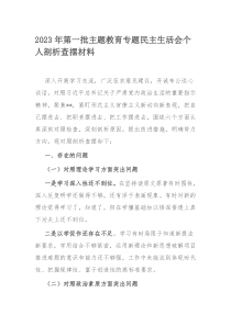 2023年第一批主题教育专题民主生活会个人剖析查摆材料