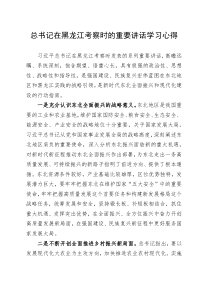 总书记在黑龙江考察时的重要讲话学习心得