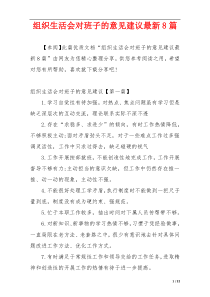 组织生活会对班子的意见建议最新8篇