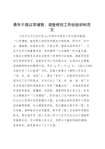 青年干部以学增智调查研究工作经验材料政研室主题教育工作总结汇报报告