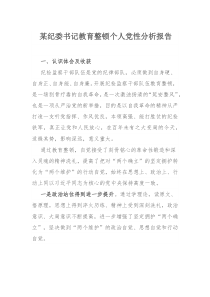 某纪委书记教育整顿个人党性分析报告