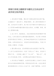 某银行系统主题教育专题民主生活会班子成员相互批评意见