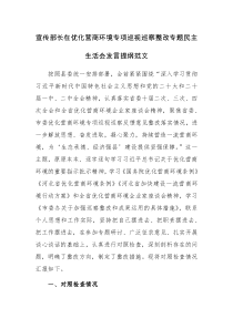 宣传部长在优化营商环境专项巡视巡察整改专题民主生活会发言提纲范文