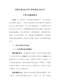 区统计局2023年工作总结及2024年工作计划参考范文