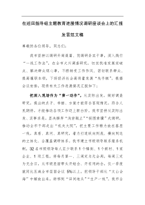 在巡回指导组主题教育进展情况调研座谈会上的汇报发言范文稿