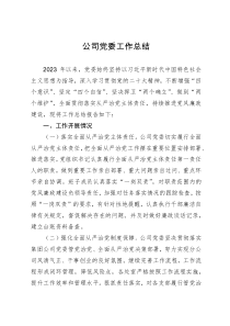 公司党委2023年工作总结报告