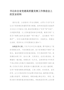 书记在全省党建高质量发展工作推进会上的发言材料