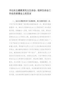 书记在主题教育民主生活会、组织生活会工作动员部署会上的发言