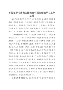 在2023年主题教育中深化理论学习工作总结