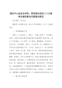 理论中心组发言材料：贯彻落实党的二十大精神关键在解决问题推动落实