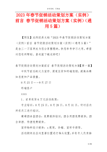 2023年春节促销活动策划方案（实例）前言 春节促销活动策划方案（实例）（通用5篇）