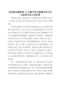 在区委主题教育11月集中学习暨理论学习中心组研讨会上的发言