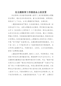 某市在主题教育工作推进会上关于主题教育工作情况的汇报发言