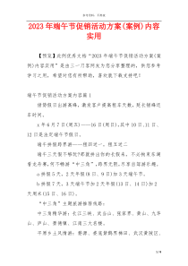 2023年端午节促销活动方案(案例)内容实用