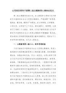 公司党员领导干部第二批主题教育心得体会范文