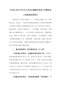 书记在2023年文化工作会议暨意识形态工作推进会上的经验发言范文