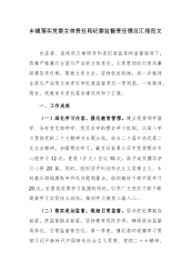 乡镇落实党委主体责任和纪委监督责任情况汇报范文