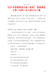 2023年营销策划方案（实例） 营销策划方案（实例）怎么做汇总4篇