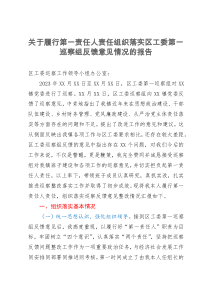 关于履行第一责任人责任组织落实区工委第一巡察组反馈意见情况的报告