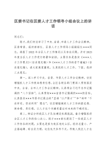 区委书记在区委人才工作领导小组会议上的讲话