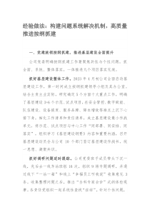 经验做法：构建问题系统解决机制，高质量推进按纲抓建