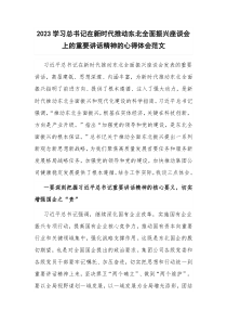 2023学习总书记在新时代推动东北全面振兴座谈会上的重要讲话精神的心得体会范文