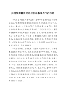 座谈发言：如何发挥基层团组织在动散条件下的作用