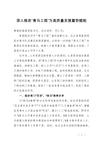 公司党委书记在集团“青马工程”推进表彰大会上的发言