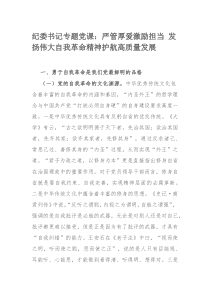 纪委书记专题党课：严管厚爱激励担当 发扬伟大自我革命精神护航高质量发展