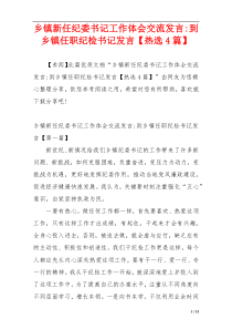 乡镇新任纪委书记工作体会交流发言-到乡镇任职纪检书记发言【热选4篇】