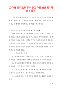 工作存在不足和下一步工作措施集聚（精选5篇）