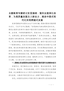 主题教育专题研讨发言提纲：落实全面深化改革  为高质量发展注入新动力  推进中国式现代化实现跨越