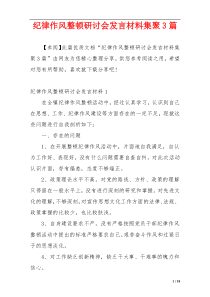 纪律作风整顿研讨会发言材料集聚3篇