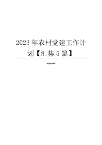 2023年农村党建工作计划【汇集5篇】