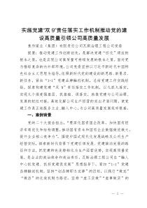 国企党建工作经验做法：实施党建“双9”责任落实工作机制 推动党的建设高质量引领公司高质量发展