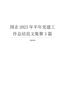 国企2023年半年党建工作总结范文集聚3篇