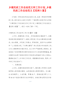 乡镇民政工作总结范文和工作计划_乡镇民政工作总结范文【范例5篇】