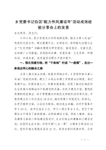 乡党委书记在区“能力作风建设年”活动成效经验分享会上的发言 - 副本