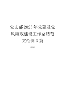 党支部2023年党建及党风廉政建设工作总结范文范例3篇