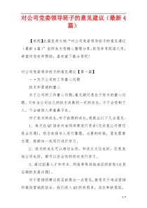 对公司党委领导班子的意见建议（最新4篇）