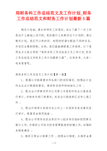 局财务科工作总结范文及工作计划_财务工作总结范文和财务工作计划最新5篇