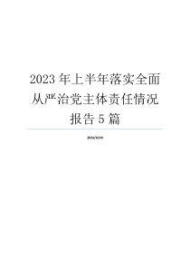 2023年上半年落实全面从严治党主体责任情况报告5篇