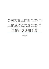 公司党群工作部2023年工作总结范文及2023年工作计划通用5篇