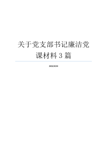 关于党支部书记廉洁党课材料3篇