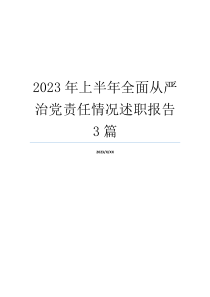 2023年上半年全面从严治党责任情况述职报告3篇