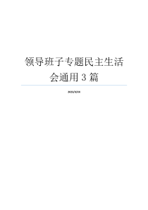 领导班子专题民主生活会通用3篇