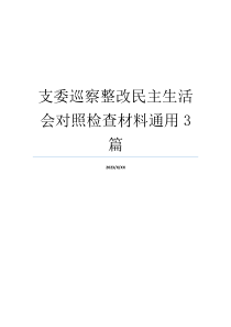 支委巡察整改民主生活会对照检查材料通用3篇