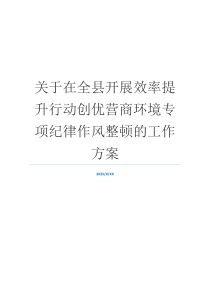 关于在全县开展效率提升行动创优营商环境专项纪律作风整顿的工作方案